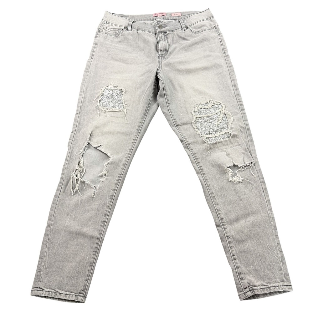 Juicy Couture Y2K Grey Skinny Jeans Sequin Distressed 10